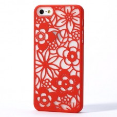 iPhone SE 5 5s - Carved Big Flower Pattern Matte PC Hard Protective Cover Case - Red